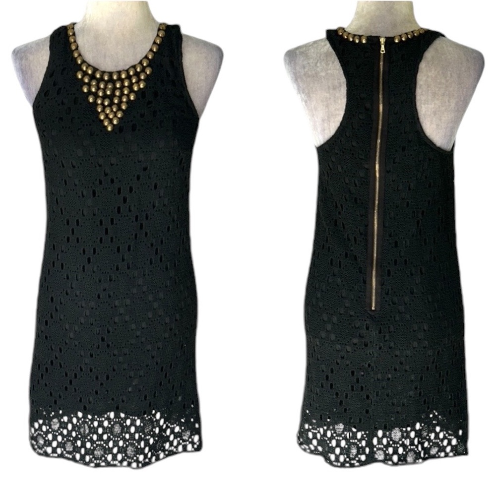 Trina Turk Black Crochet Knit Beaded Studded Racerback Mini Dress - 4
